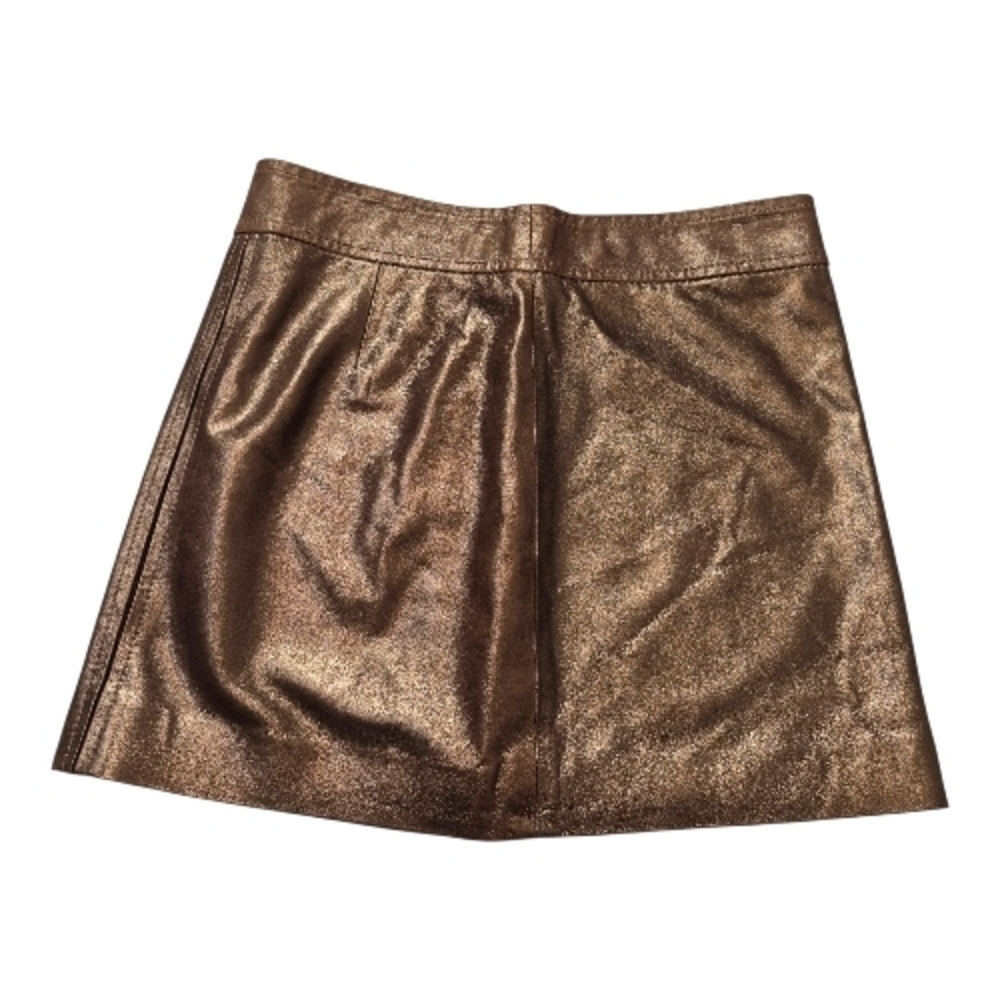 DKNY Skirt Leather Bronze Metallic Tone Back Zipper Closure Mini  Women's Size 4